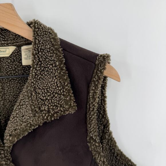 Vintage L.L. Bean Brown Faux Suede Sherpa Lined Vest Button Front Size M Cozy - Picture 6 of 8
